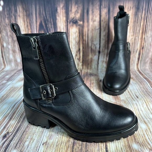 Steve Madden Shoes - Steve Madden GARLAND Womens Size 9 Black Leather Heeled Boots Motorcycle Combat